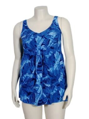 L.L. Bean PLUS Size Women’s Tankini Swim Top size 26W Blue‎ Adjustable Straps